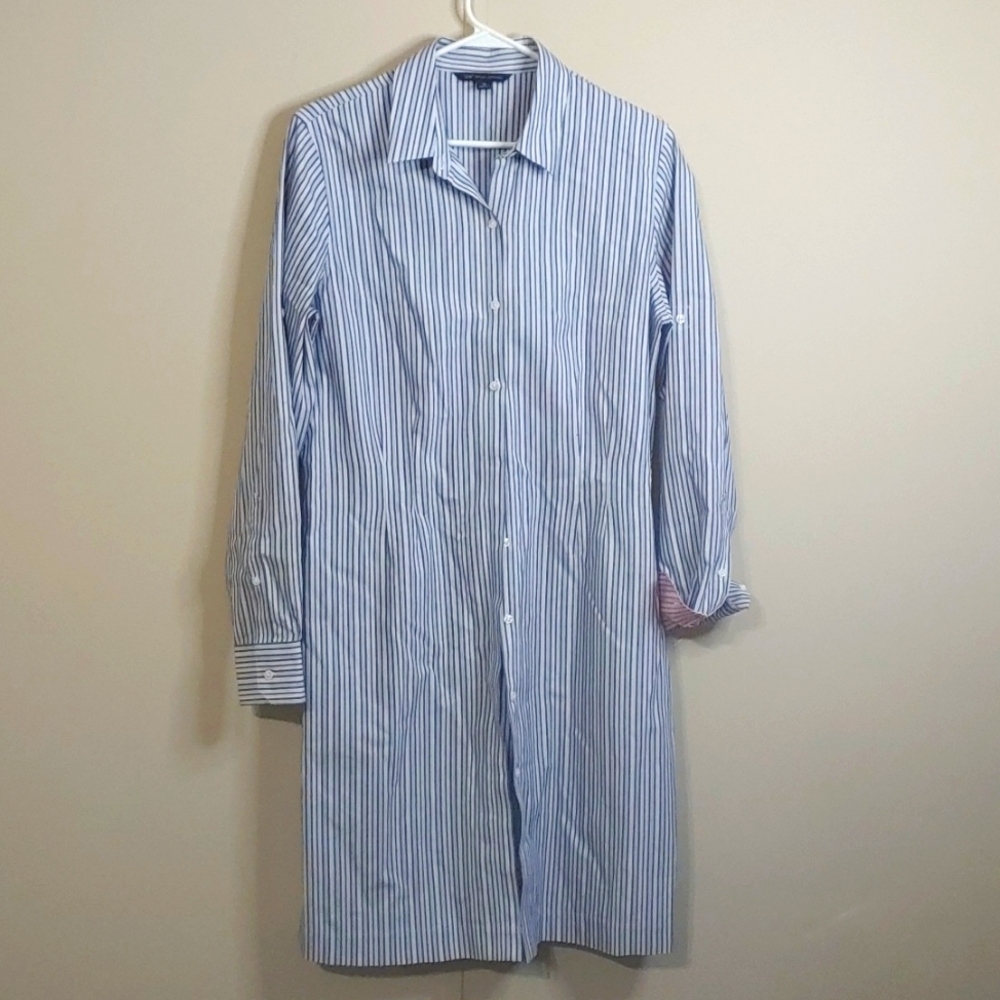 Brooks Brothers Blue and White Striped Long Sleeve Shirt Dress